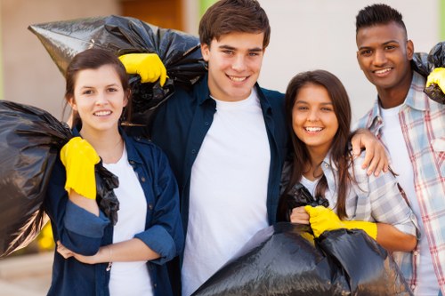 Workers segregating construction waste on-site